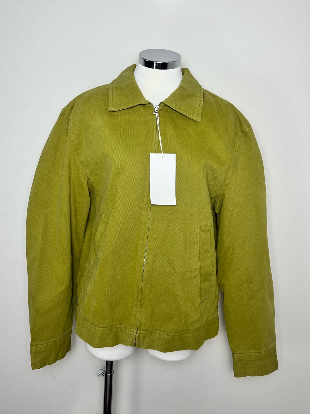 ZARA Men’s Chartreuse Green Washed Cotton Jacket Zip Workwear NWT M